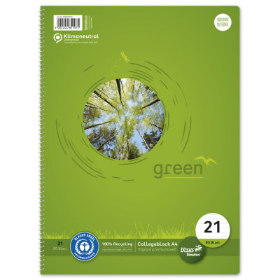 Ursus Green Collegeblock A4 80 Blatt 70g/qm 9mm liniert 4-Loch