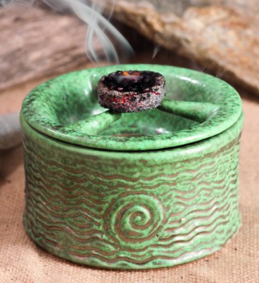 Räucherschale Lebensspirale grün Keramik H 6,5 cm Ø 9,5 cm
